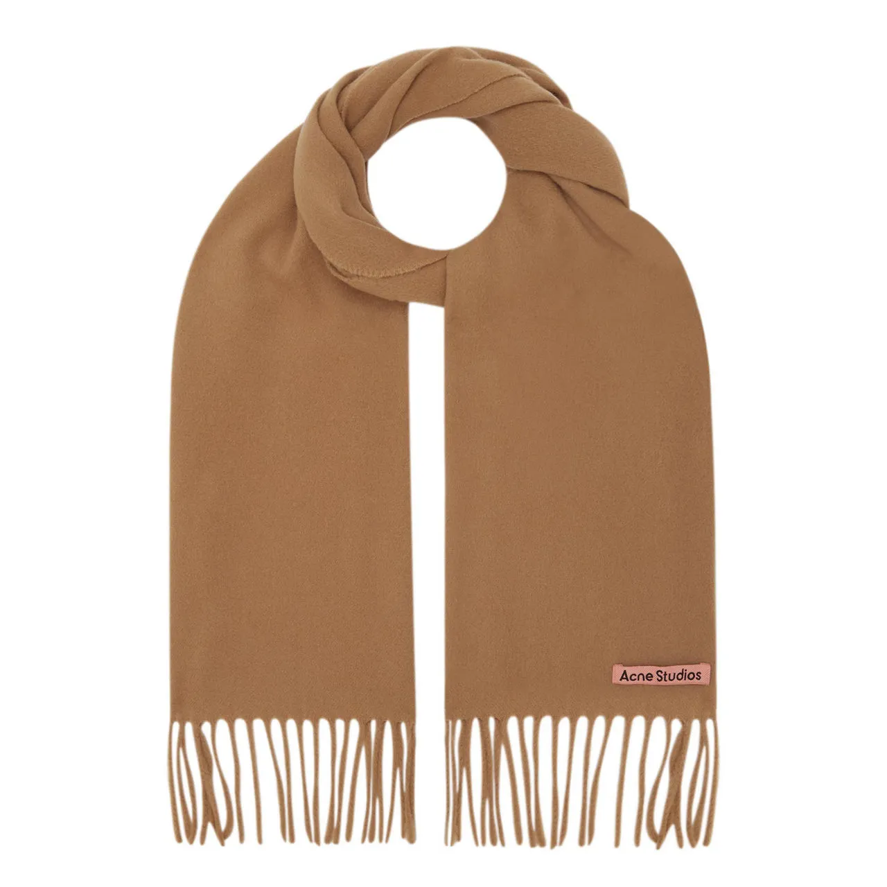 ACNE STUDIOS The Sustainable Edit Canada Skinny Fringed Logo Scarf - Dark Camel