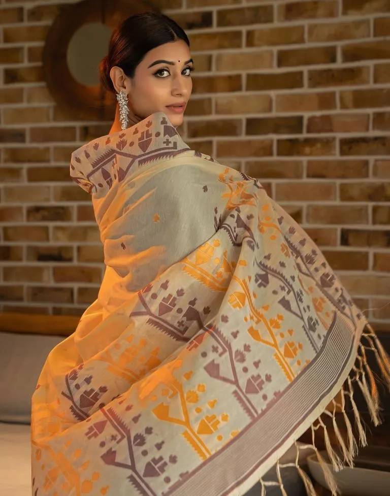 Beige Cotton Woven Sarees