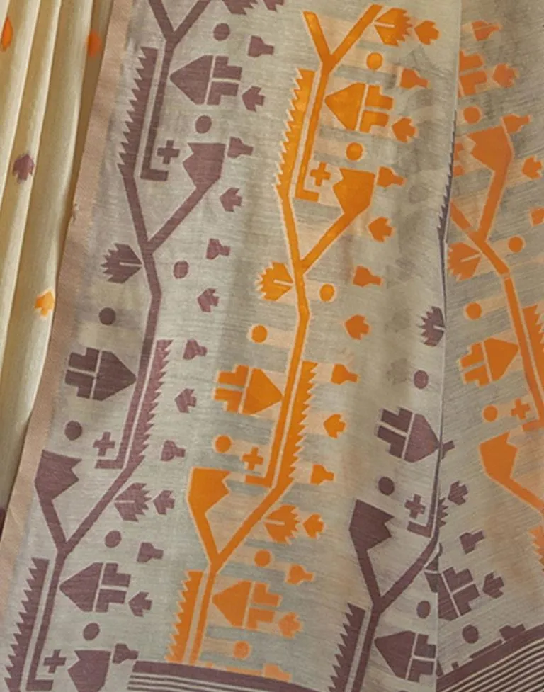 Beige Cotton Woven Sarees