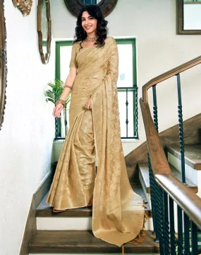 Beige Silk Plain Sarees