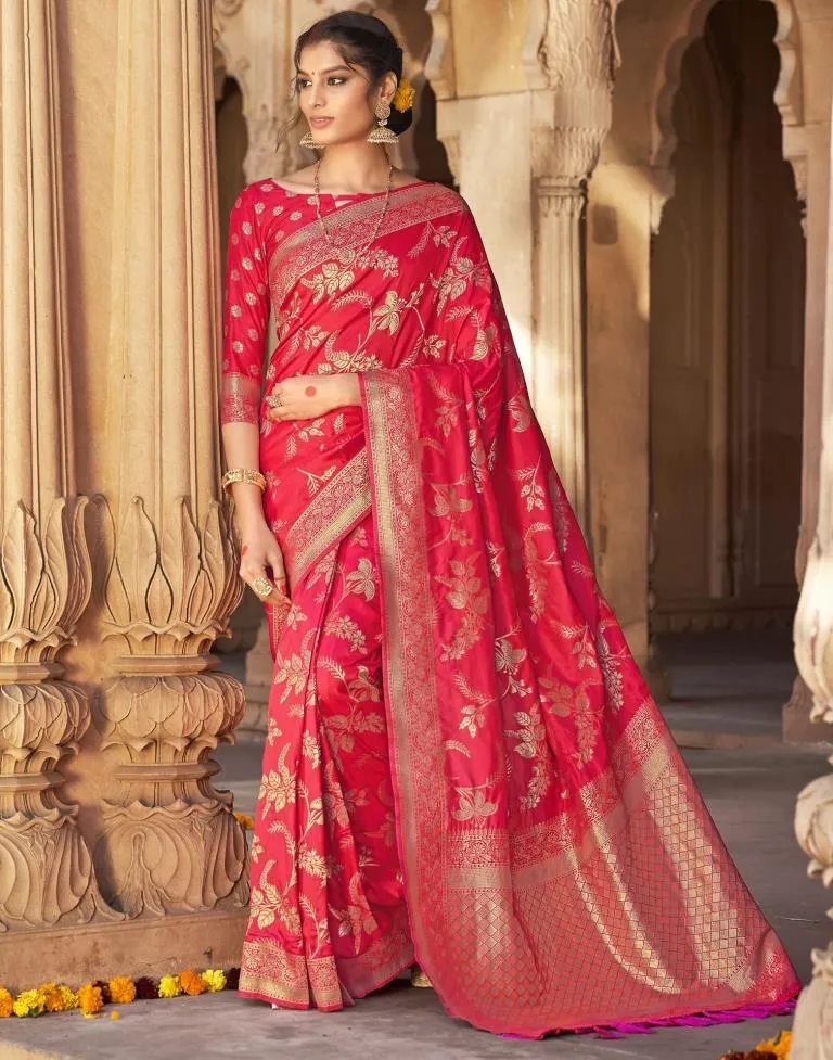 Bright Pink Silk Plain Sarees