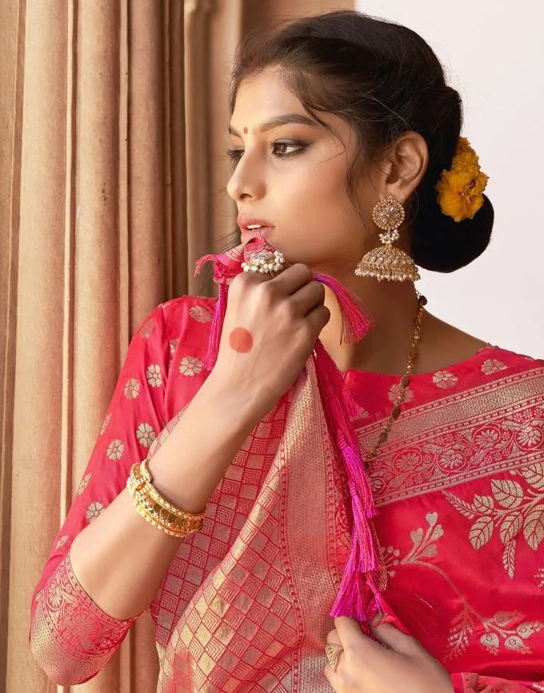 Bright Pink Silk Plain Sarees