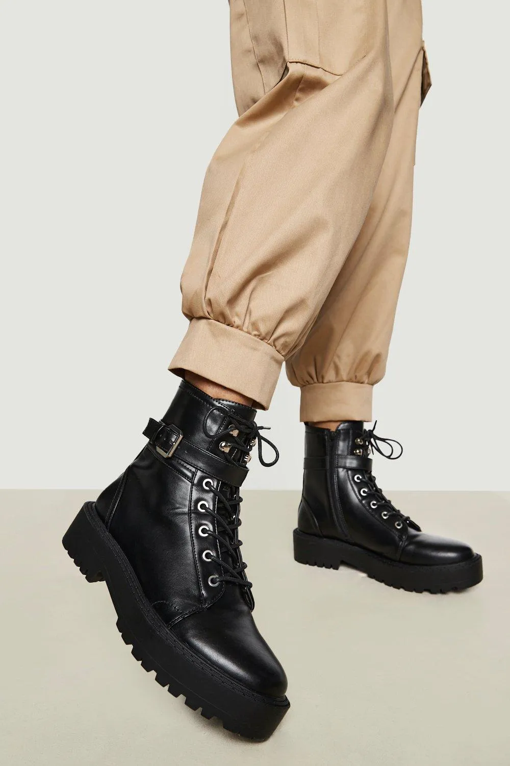 Buckled Lace Up Hiker Boot