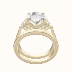 Cathedral Band with Marquise & Round Sidestones Engagement Ring With Petal Four Prong Head and Matching Band