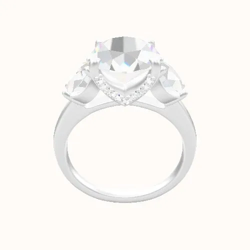 Cathedral Band with Round Sidestones Engagement Ring With Pave V Prong Head