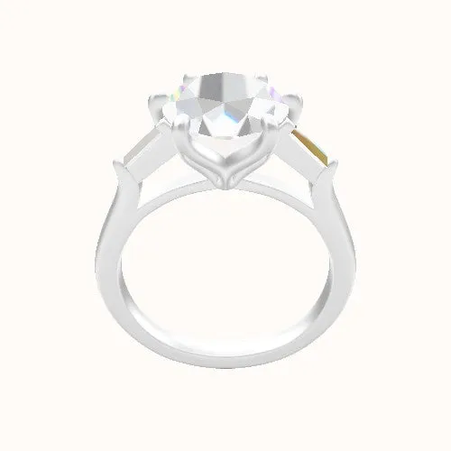 Cathedral Band with Tapered Baguette Sidestones Engagement Ring With Petal Six Prong Head