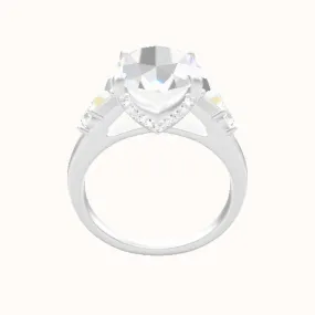 Cathedral Band with Trapezoid & Round Sidestones Engagement Ring With Pave V Prong Head