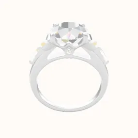 Cathedral Band with Trapezoid & Tapered Baguette Sidestones Engagement Ring With Crown Four Prong w. Surprise Diamond Head