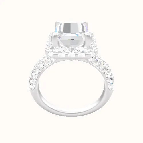 Cathedral Three Row Pave Engagement Ring With Halo Head