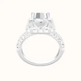 Cathedral Three Row Pave Engagement Ring With Halo Head