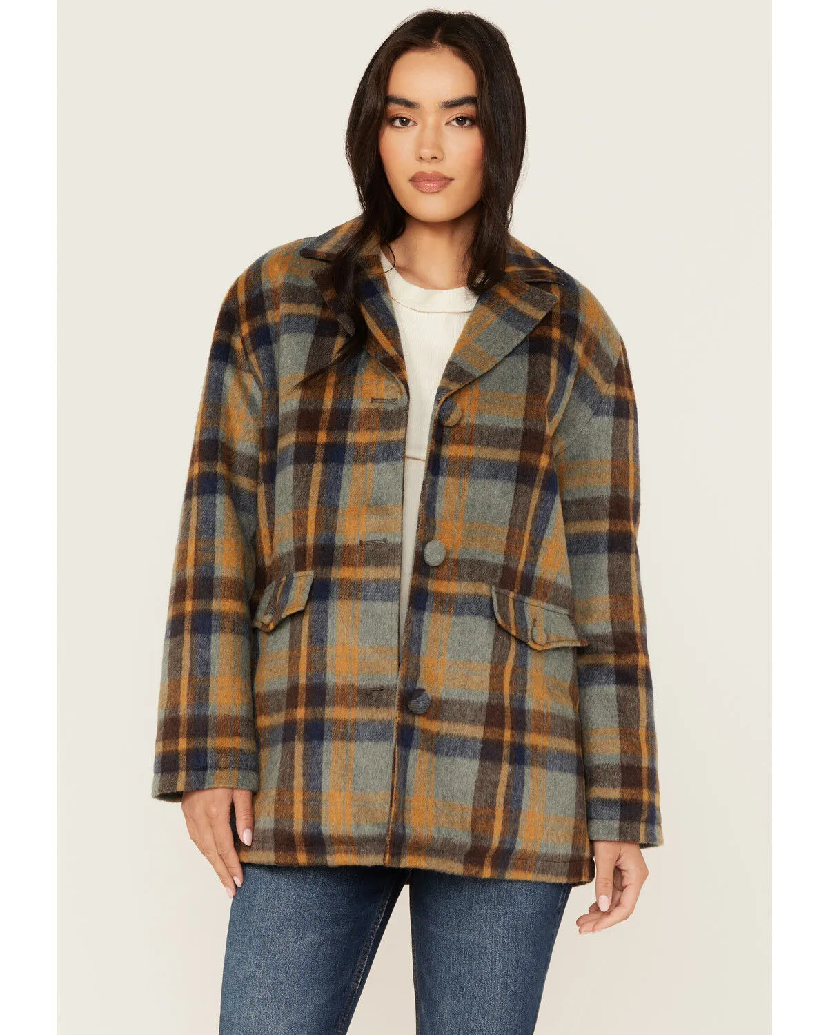 Cleo + Wolf Women's Oversized Plaid Print Peacoat