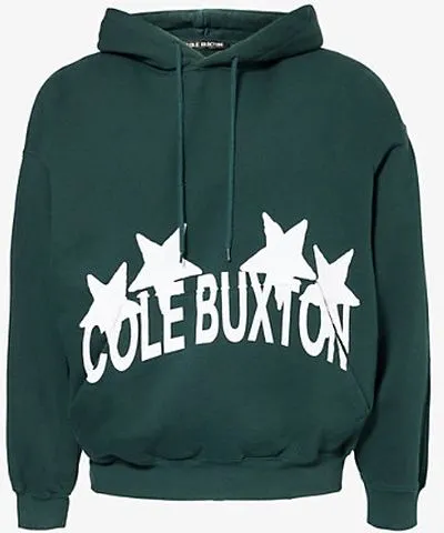 Cole Buxton Mens Forest Green 4 Star kangaroo-pocket relaxed-fit cotton-jersey hoody