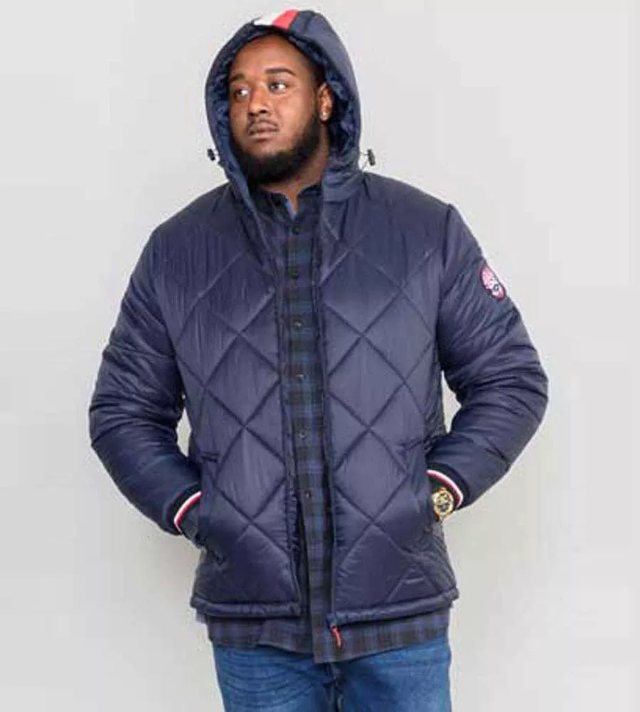 D555 Big Mens Diamond Quilted Puffer Jacket With Hood and Ribbed Cuffs (ANGUS)