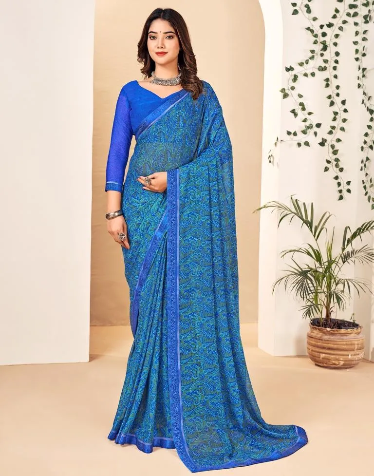 Dark Blue Georgette Printed Sarees