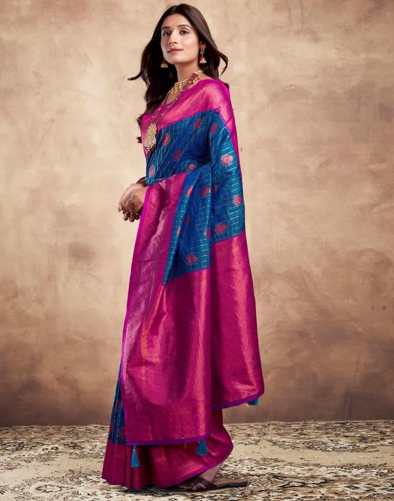 Dark Blue Silk Plain Sarees