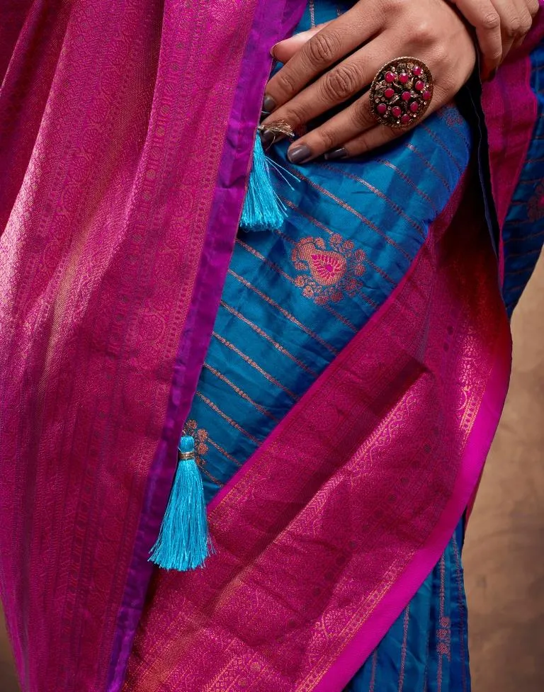 Dark Blue Silk Plain Sarees