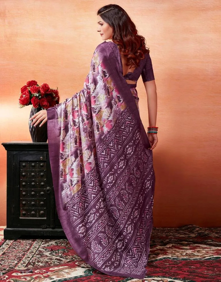 Dark Purple Silk Printed Sarees