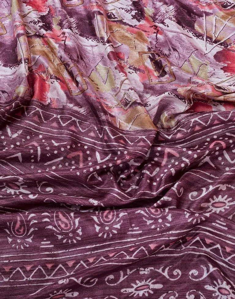 Dark Purple Silk Printed Sarees