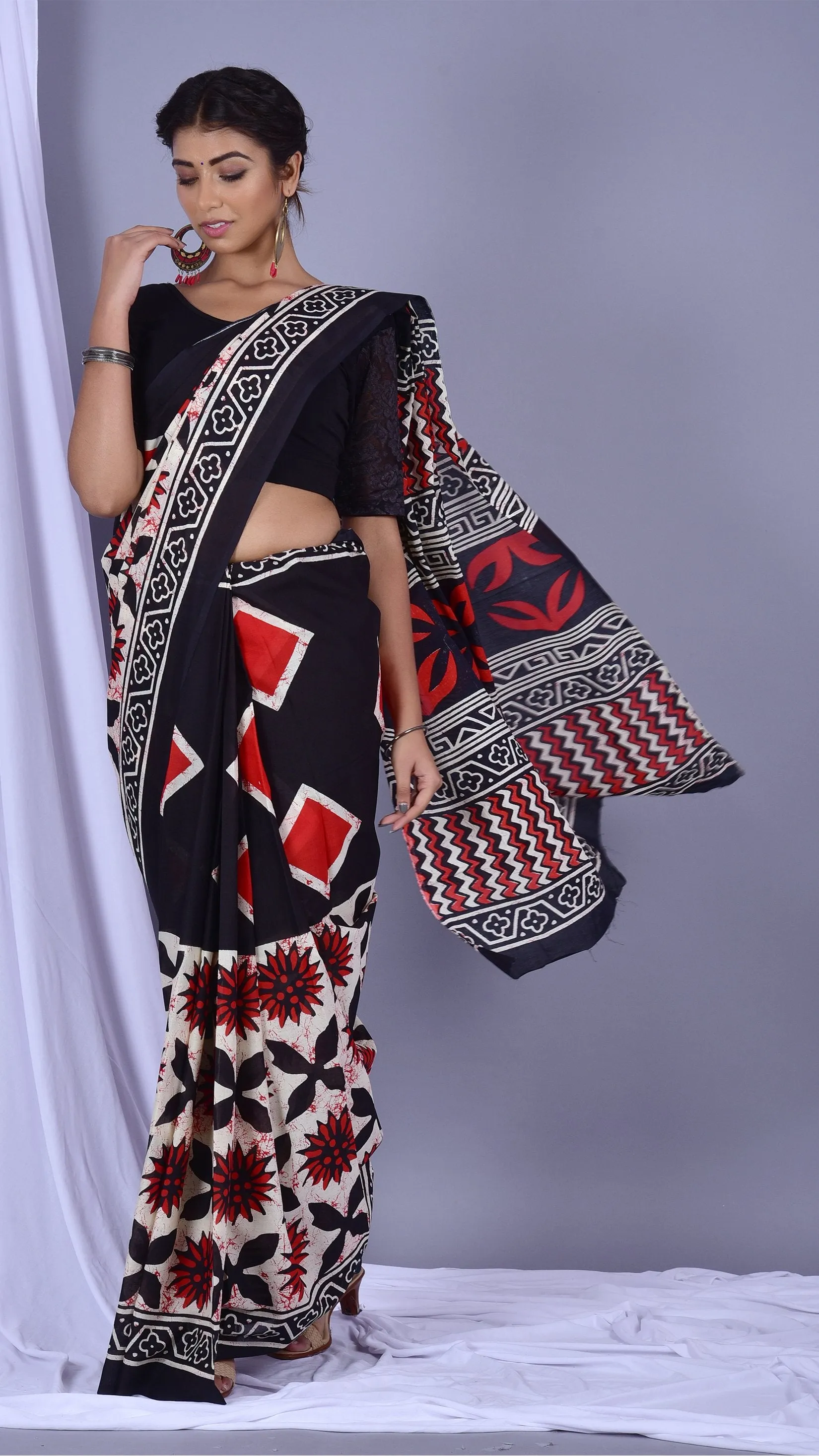 Designer Mulmul Handblock Printed Sarees (RMULSAR10)