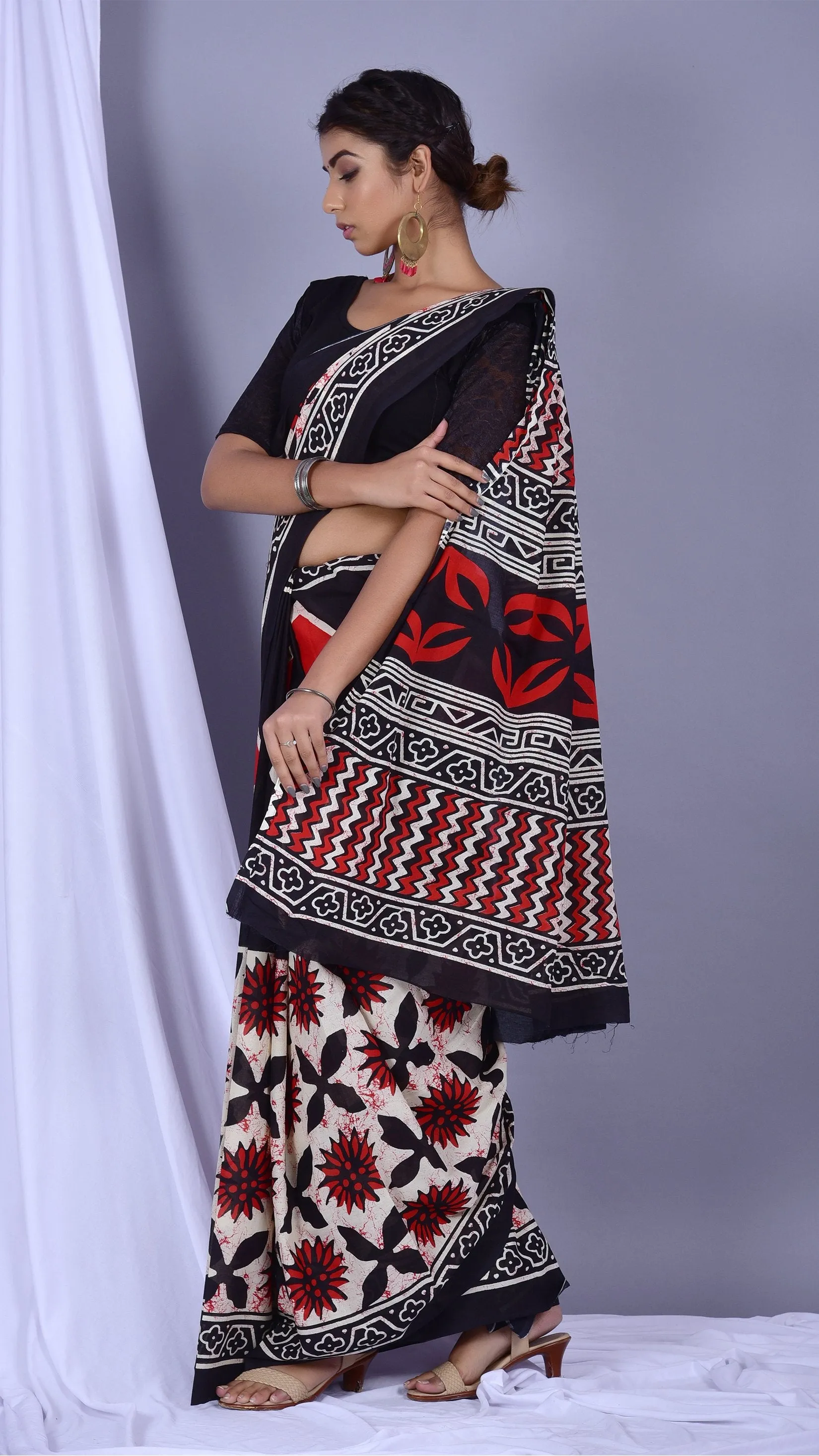 Designer Mulmul Handblock Printed Sarees (RMULSAR10)