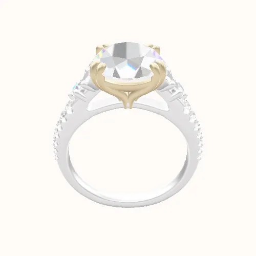 Diamond Band with Marquise & Round Diamond Sidestones Engagement Ring With Double Prongs Head