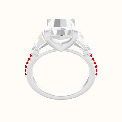 Diamond Band with Triple Tapered Baguettes & Round Sidestones Engagement Ring With Four Prong Head