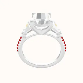 Diamond Band with Triple Tapered Baguettes & Round Sidestones Engagement Ring With Four Prong Head