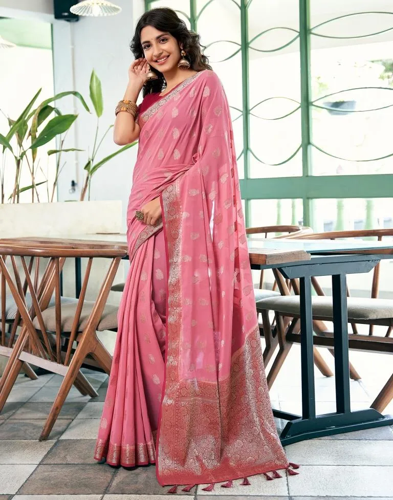 Dusty Pink Georgette Plain Sarees