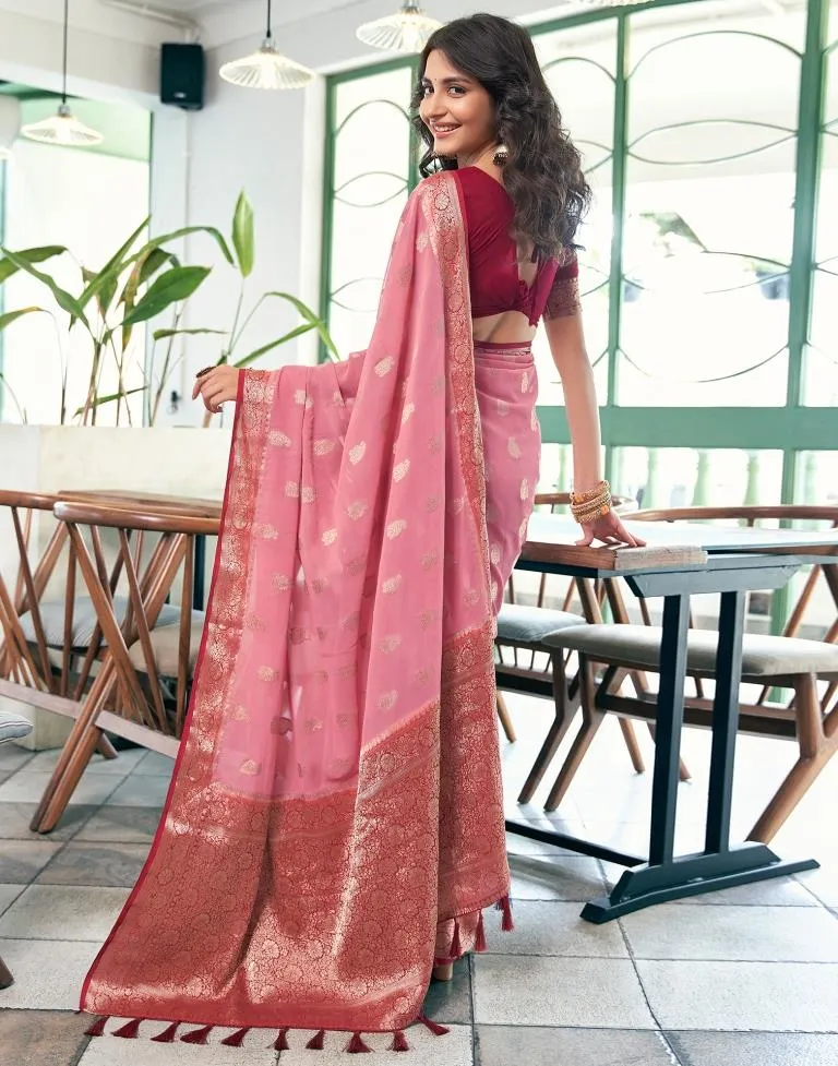 Dusty Pink Georgette Plain Sarees