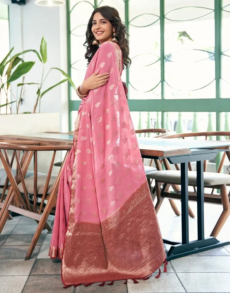 Dusty Pink Georgette Plain Sarees