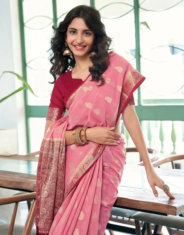 Dusty Pink Georgette Plain Sarees