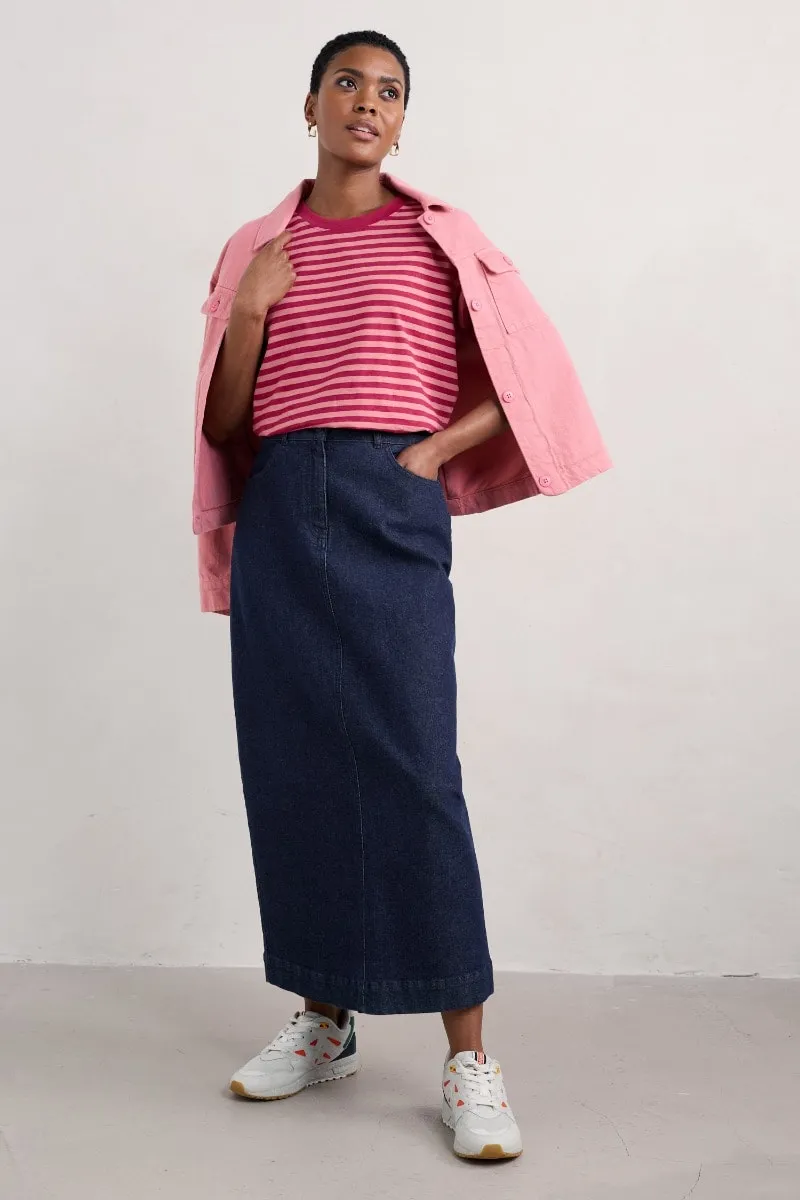 Fruit Tree Midi Denim Skirt