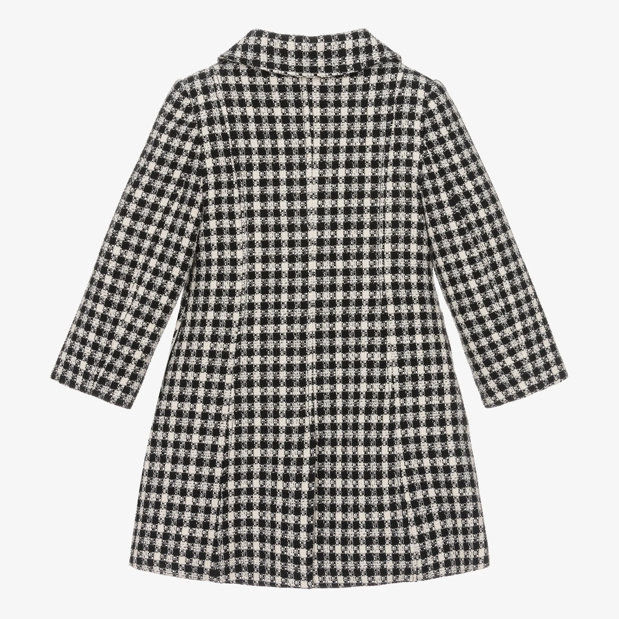 Girls Black & Ivory Check Tweed Coat