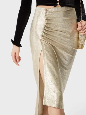 Gold Drapé Pression Slit Skirt