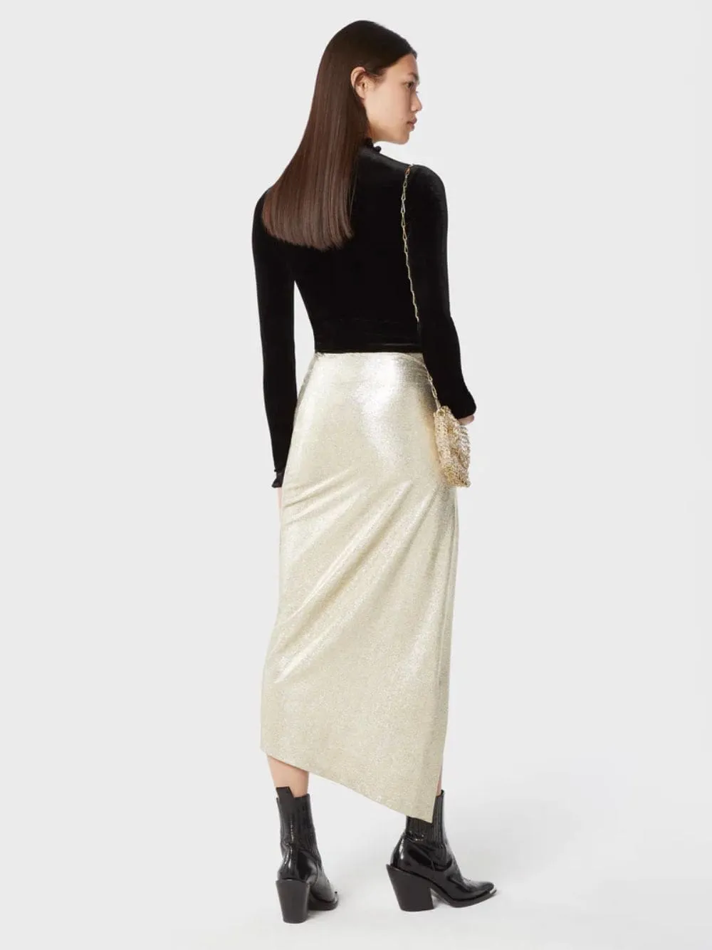 Gold Drapé Pression Slit Skirt