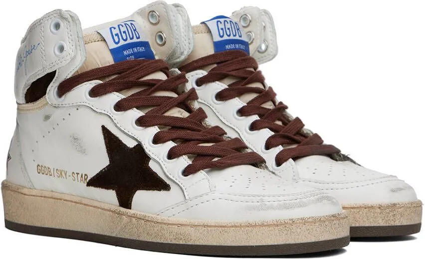 Golden Goose White & Brown Sky-Star Sneakers