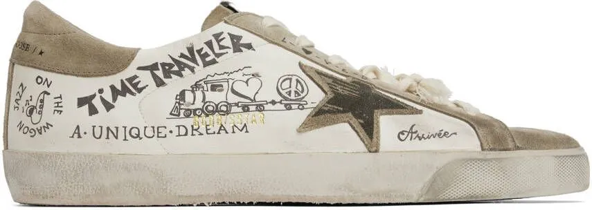 Golden Goose White & Taupe Super-Star Sneakers