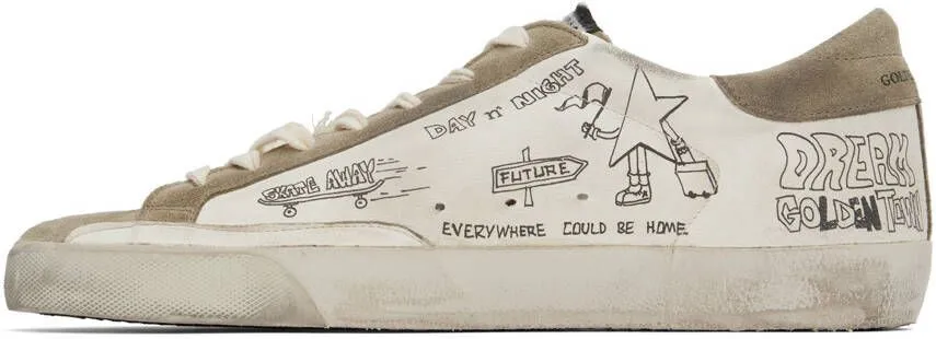 Golden Goose White & Taupe Super-Star Sneakers