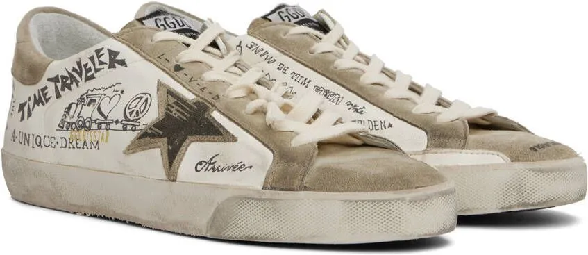 Golden Goose White & Taupe Super-Star Sneakers