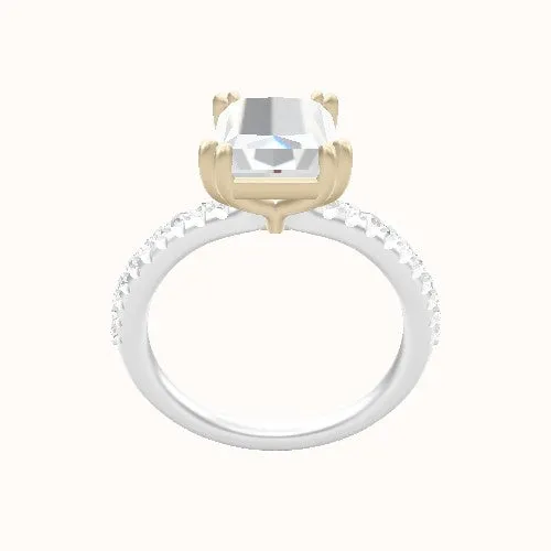 Half Pave Engagement Ring With Double Prongs Head