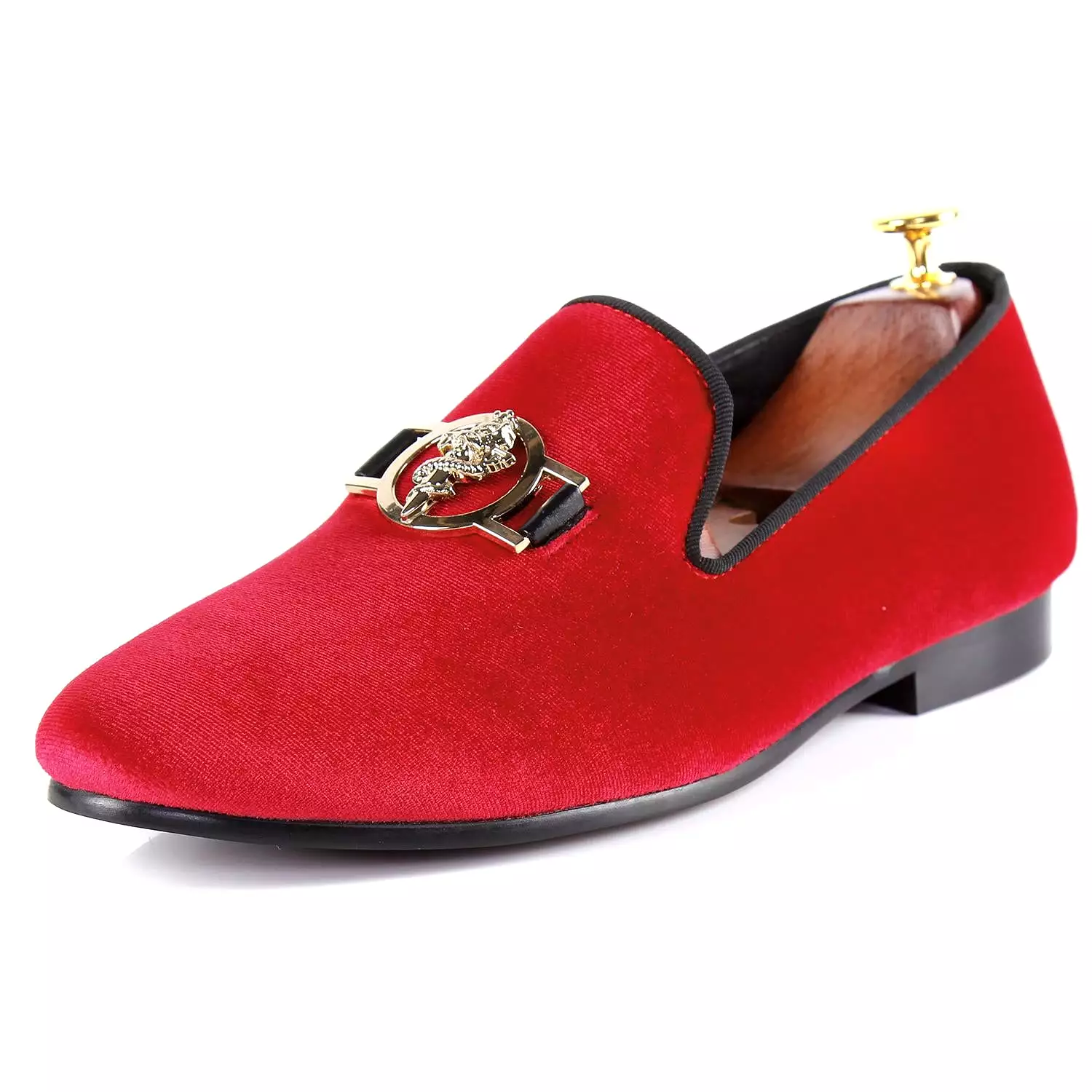 Harpelunde Men Velvet Slippers Buckle Strap Red Driving Loafers