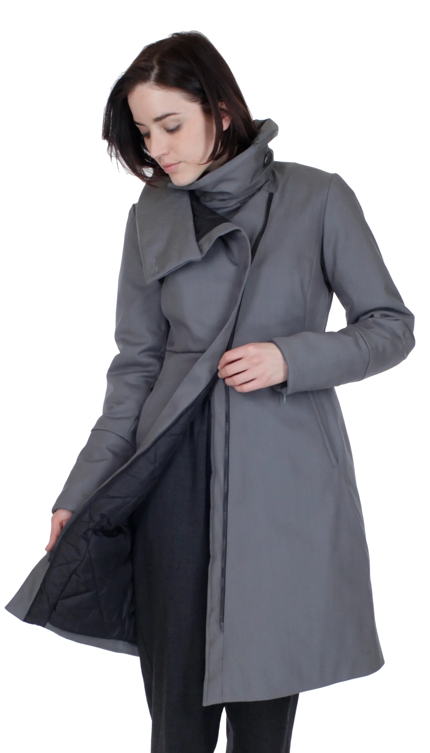 High Collar thinsulated zip coat: Grey Nylon