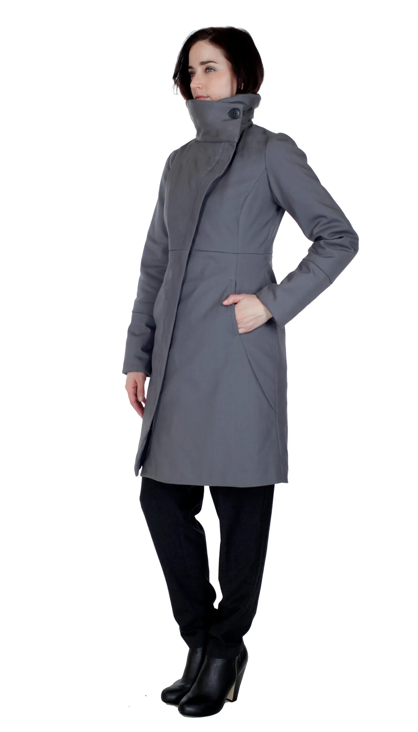 High Collar thinsulated zip coat: Grey Nylon