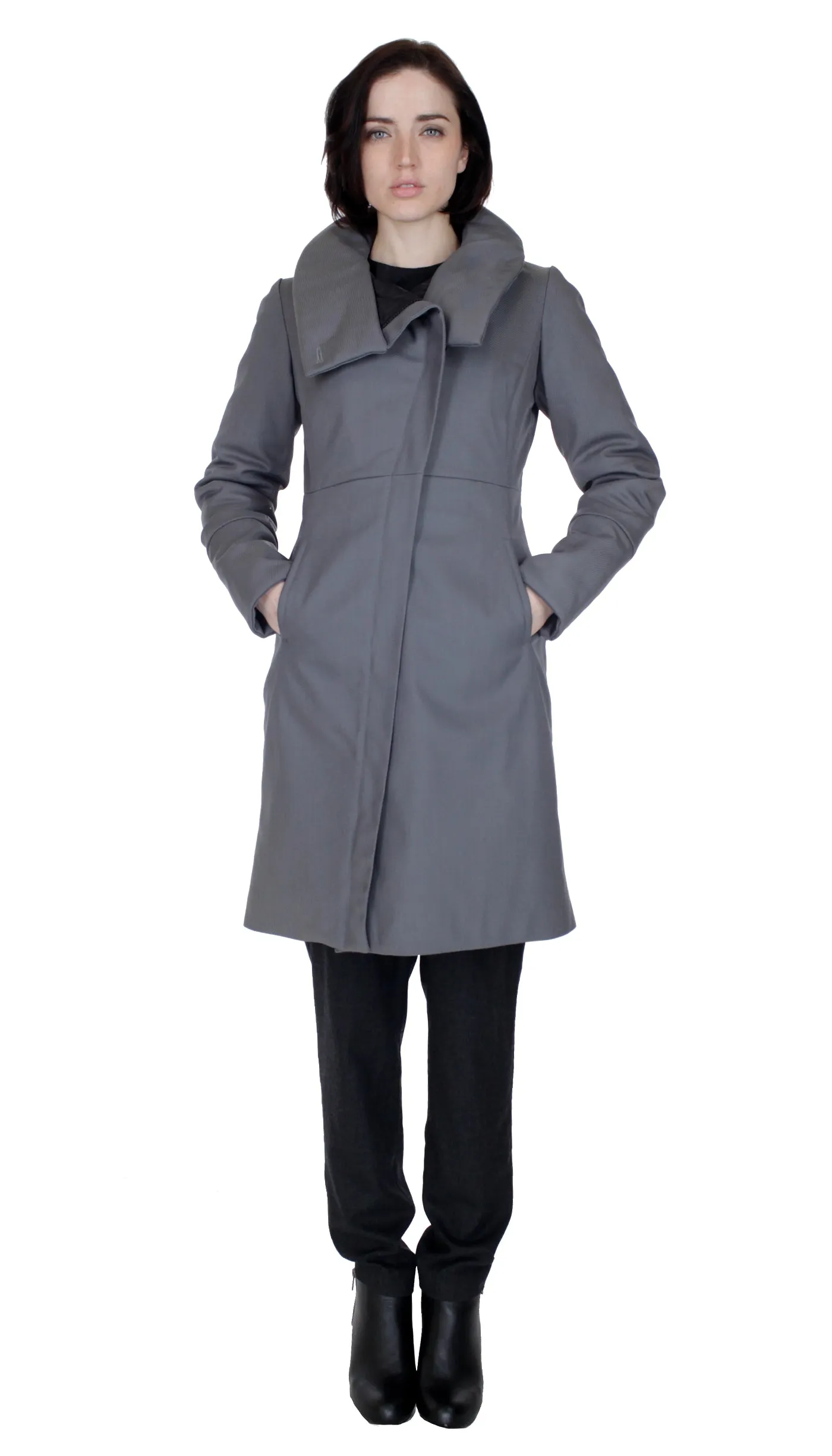 High Collar thinsulated zip coat: Grey Nylon