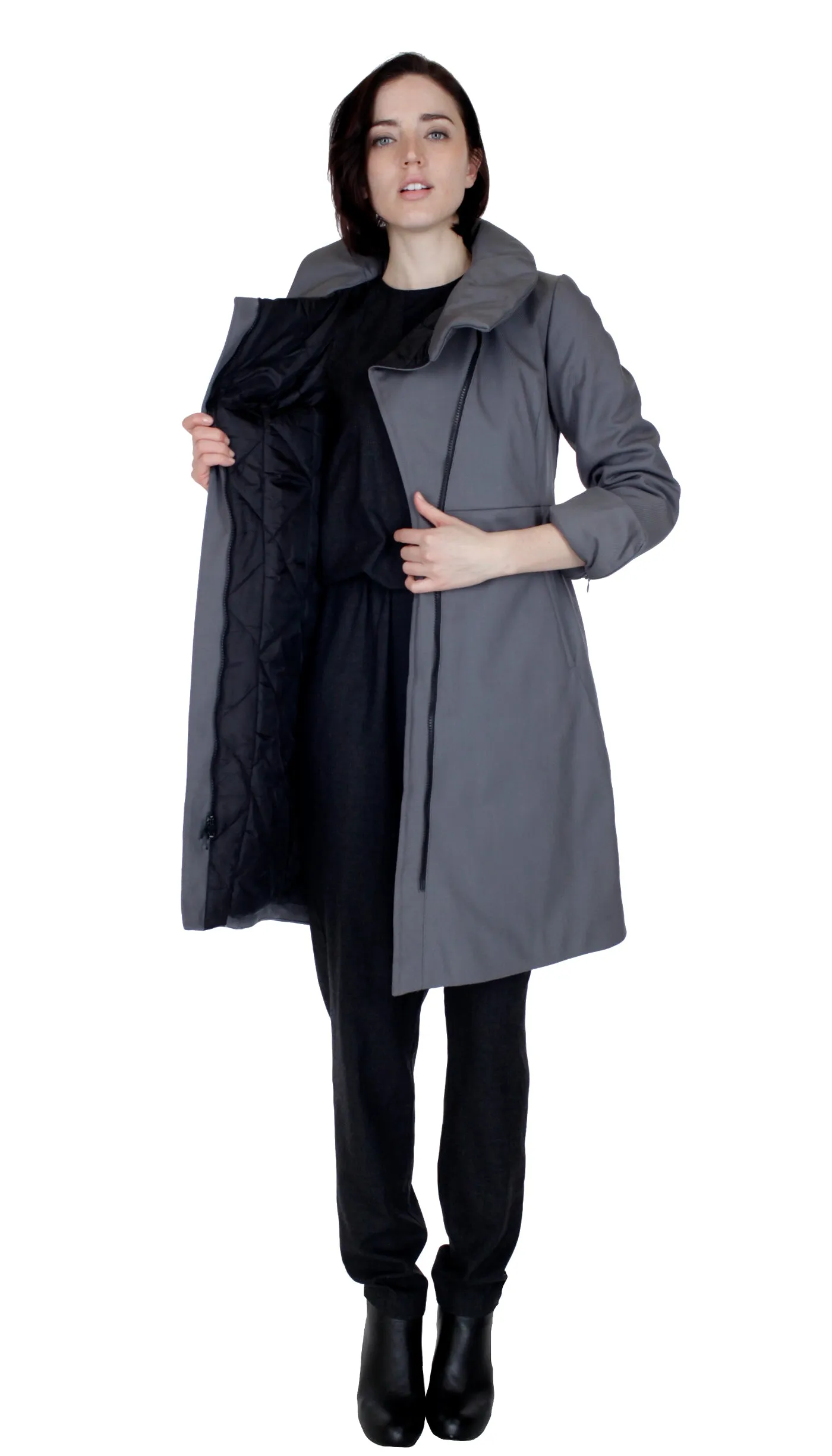 High Collar thinsulated zip coat: Grey Nylon