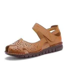 Holed Leather Women Flat Sandals