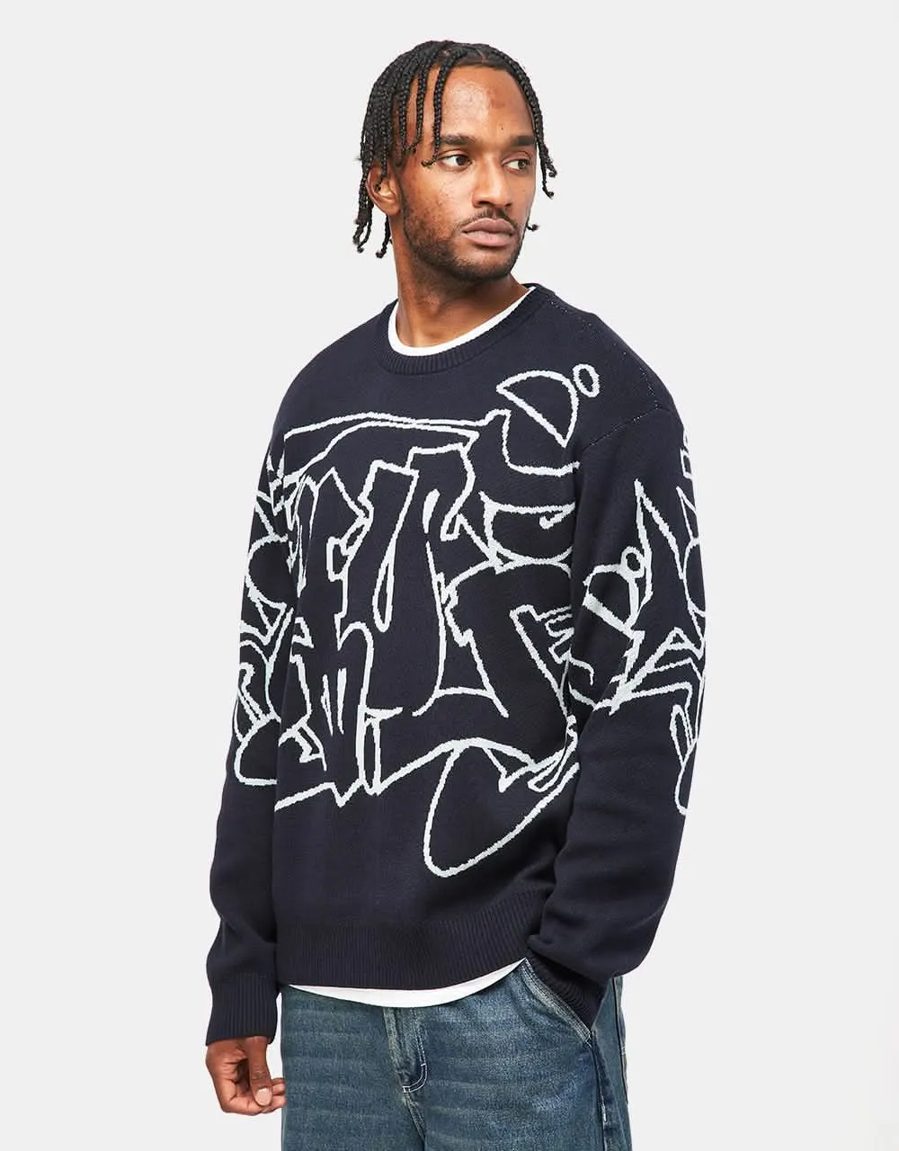 HUF Outlines Crewneck Sweater - Navy