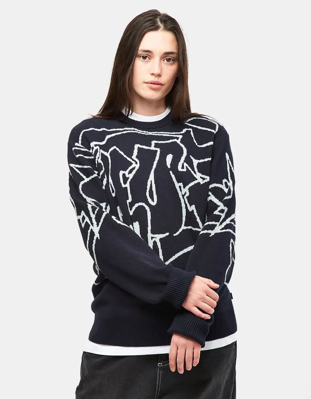 HUF Outlines Crewneck Sweater - Navy