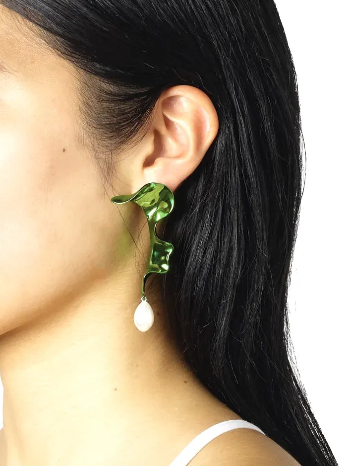 Hugo Kreit Slime Green Swirl Drop Earrings