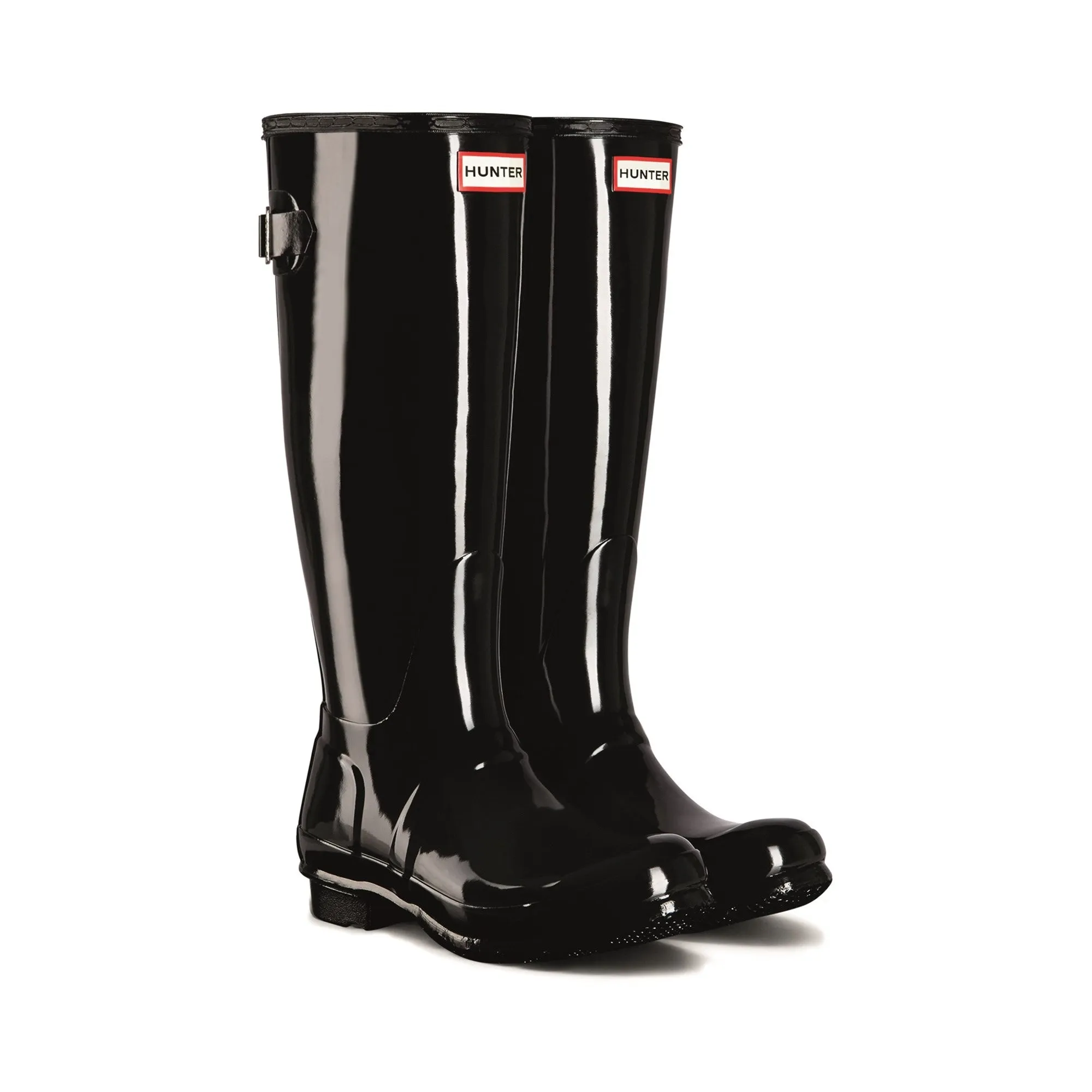 Hunter Tall Back Adjustable Gloss Womens Wellington Boots - Black